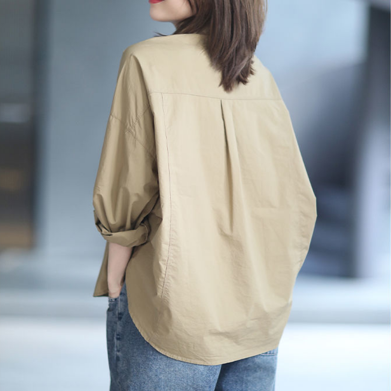 韓版素面襯衫寬鬆慵懶風立體剪裁休閒上衣