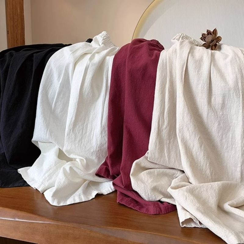 棉麻寬褲休閒顯瘦 高腰素色透氣親膚休閒褲*9色/M-3XL