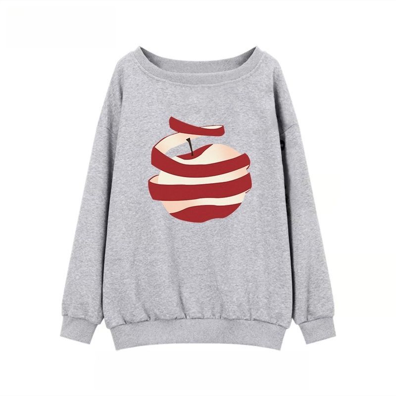 純棉斜肩假兩件長袖T恤 秋季寬鬆 設計感印花 不對稱露肩 百搭