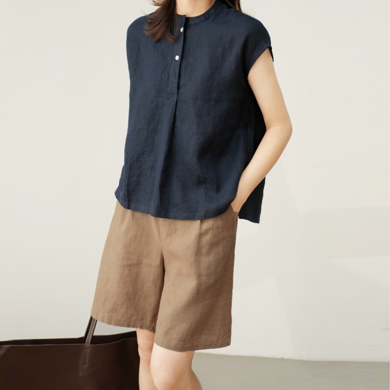 日系風 簡約通勤棉麻無袖襯衫 顯瘦夏款