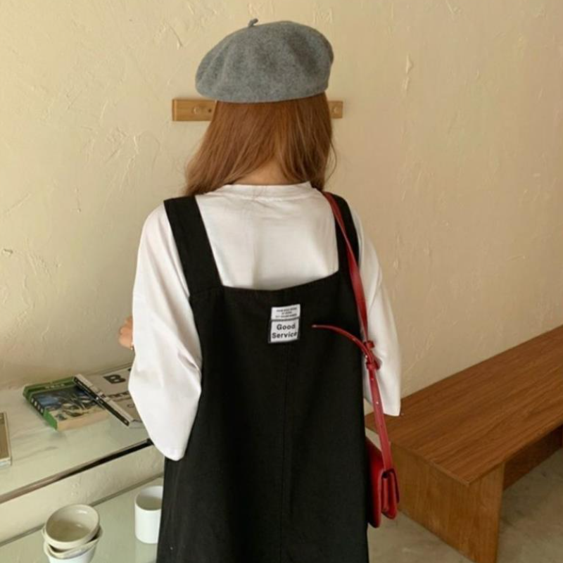 【單件可選】韓系 ‧ 字母上衣+工裝吊帶裙兩件套