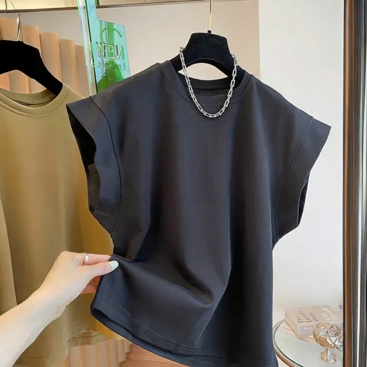 韓國 設計感 小眾 飛天袖 寬鬆 純棉 無袖 T恤