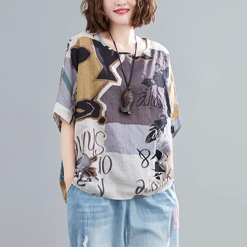 休閒·文藝優雅寬鬆蝙蝠袖上衣 寬鬆減齡t恤