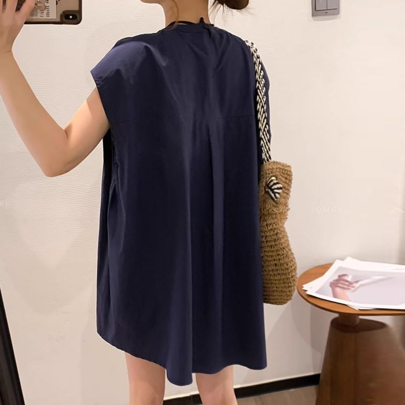 不規則側開高衩飛袖襯衫 夏季寬鬆設計感休閒氣質上衣