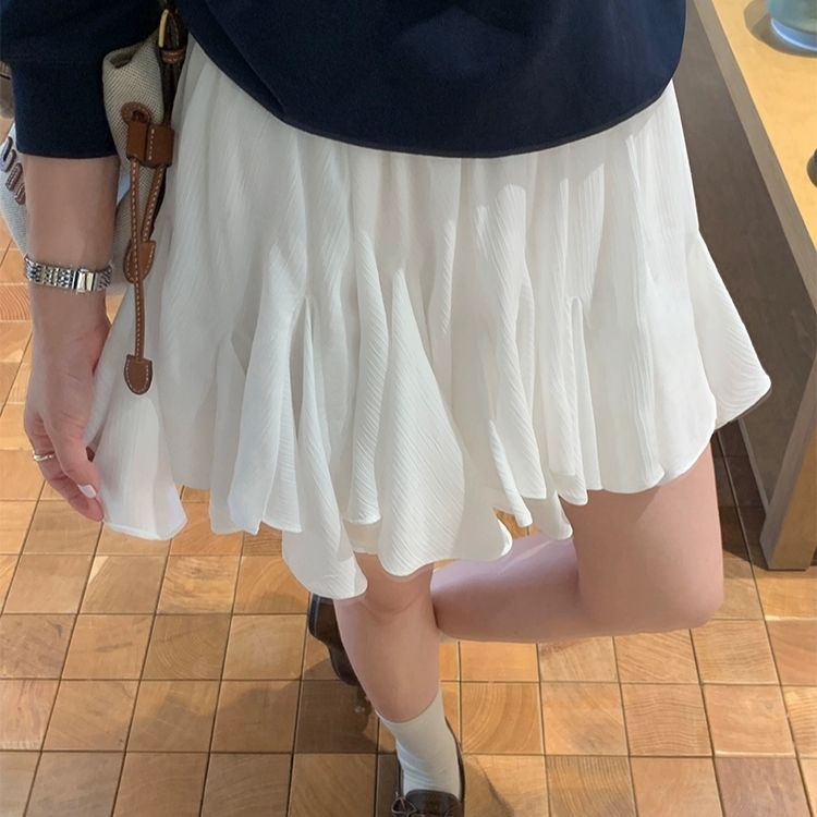 芭蕾仙女裙 新款白色A字短裙 防透內襯 鬆緊腰坐不卡腹