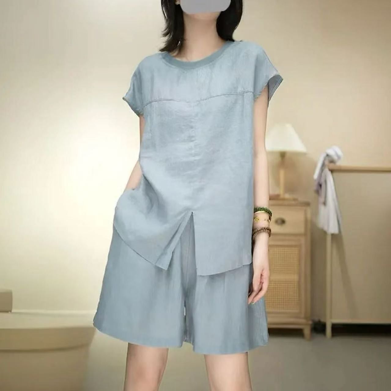 原宿風短袖套裝 夏季兩件式穿搭 寬鬆休閒風