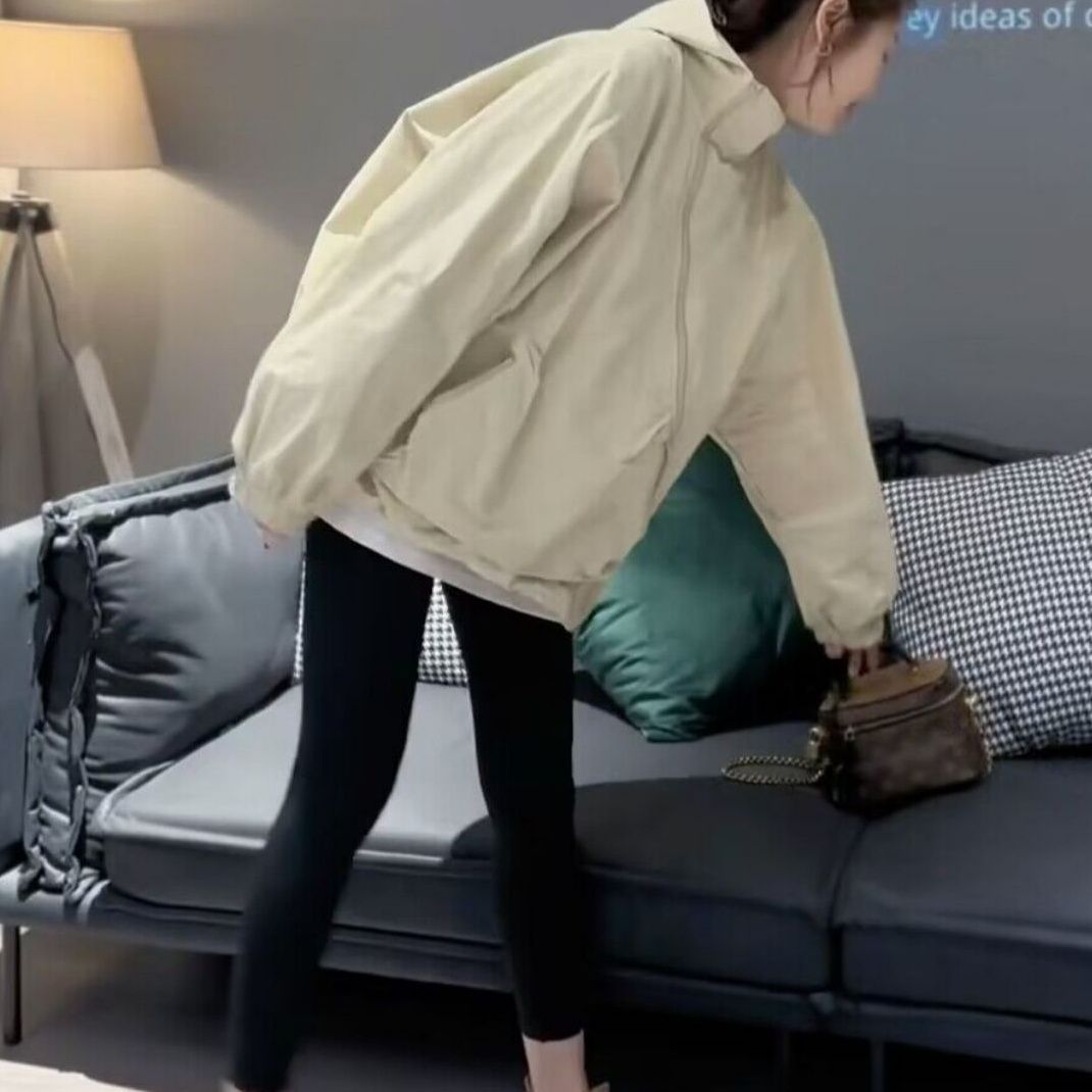 韓版連帽休閒寬鬆外套-春季斜拉鍊設計感小眾衝鋒衣