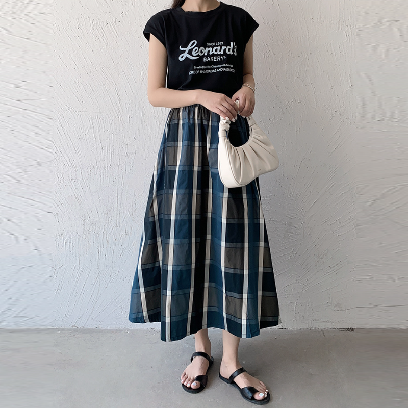 6色*日韓流行格紋寬版大擺百搭半身裙