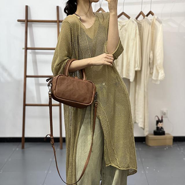 春夏鏤空針織裙罩衫 文青風中長版連身裙 慵懶休閒感穿搭