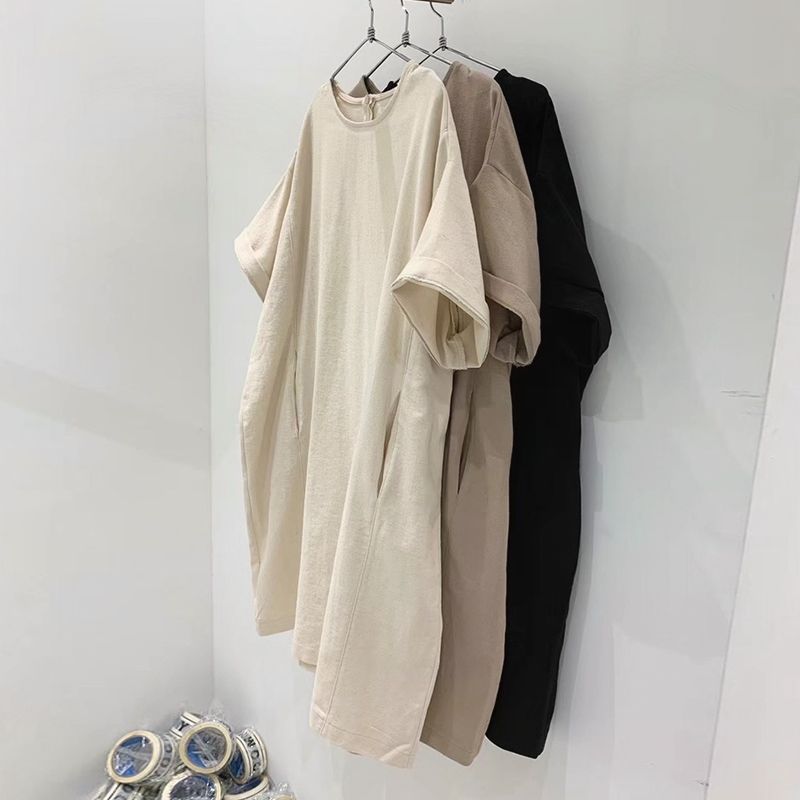 [特價出清]大尺碼慵懶風連身裙-韓版寬鬆中長款 簡約遮肉設計