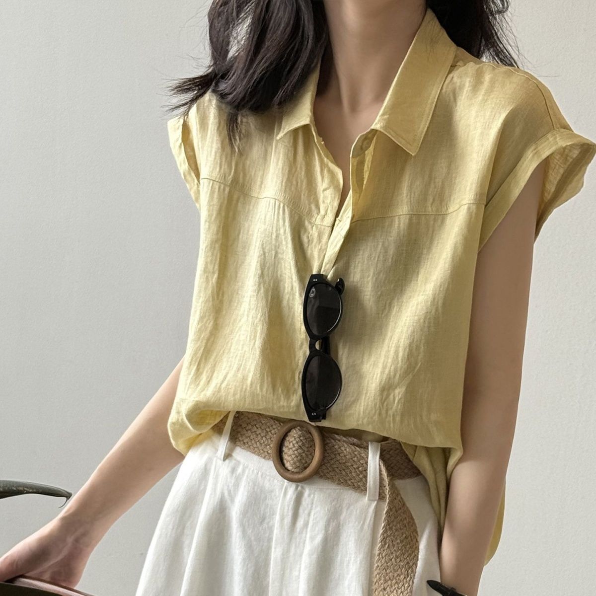 素面小飛袖襯衫 輕盈透氣 氣質通勤款