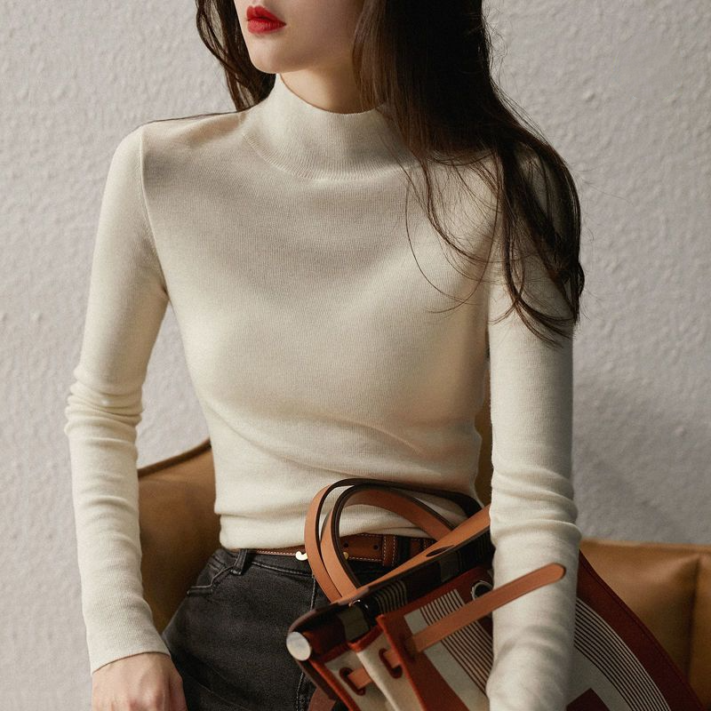 半高領修身針織上衣 秋冬保暖內搭毛衣 百搭顯瘦款