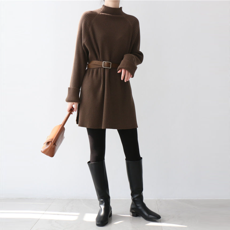 高領針織長洋裝 寬鬆剪裁 秋冬搭大衣百搭款