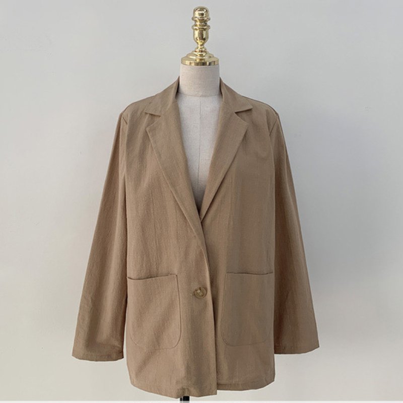 早秋韓國棉麻西裝外套 寬鬆英倫風小西服