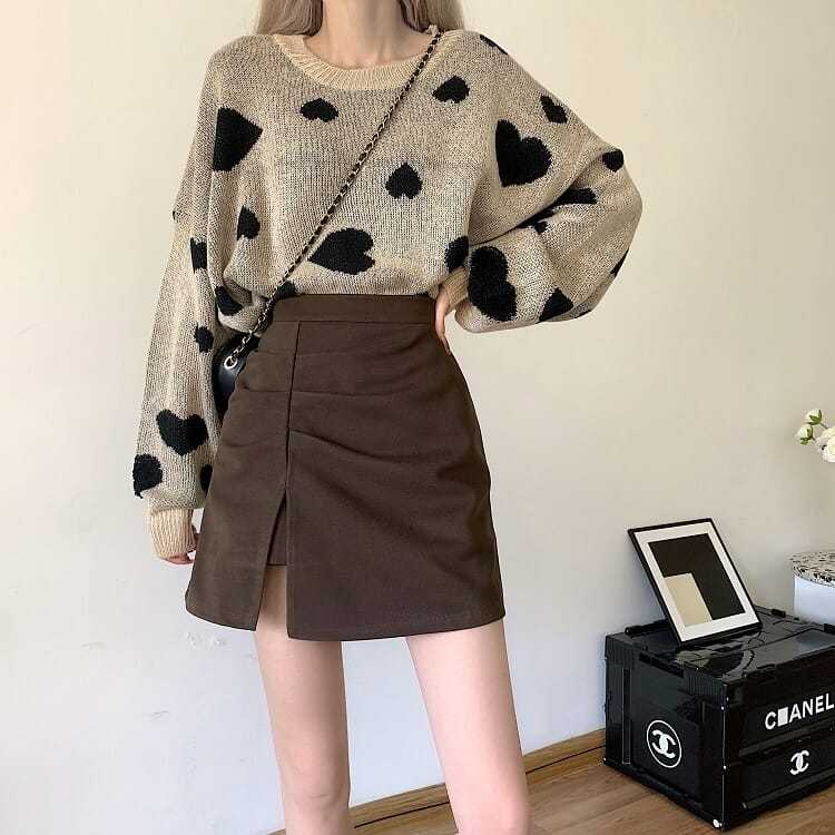 高腰開衩褶疊毛呢短裙 設計感A字版 顯瘦修飾 好搭百褶感（內建安全褲）