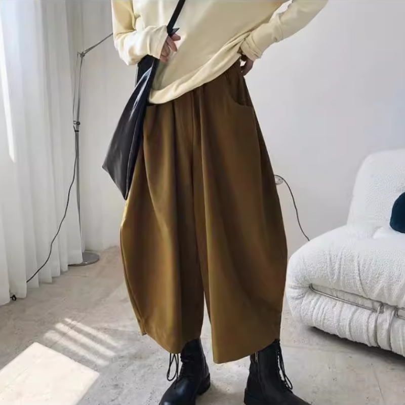 縮口寬褲小哈褲 秋冬日系復古寬鬆男友風收口褲