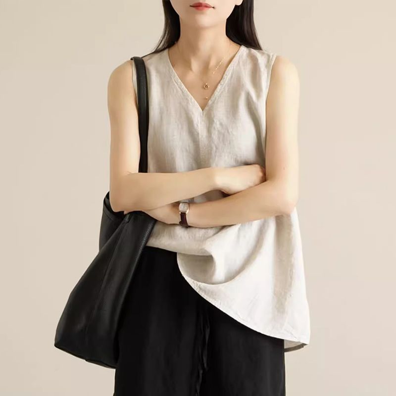 棉麻素面無袖背心＋短褲兩件式套裝 寬鬆透氣休閒款（可單買）