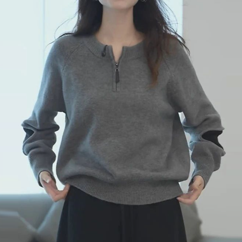 慵懶風拉鍊針織上衣 寬鬆剪裁 秋冬百搭款