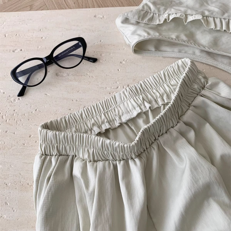 韓系木耳邊背心＋寬褲兩件式套裝 寬鬆修身顯瘦款 大尺碼友善版型