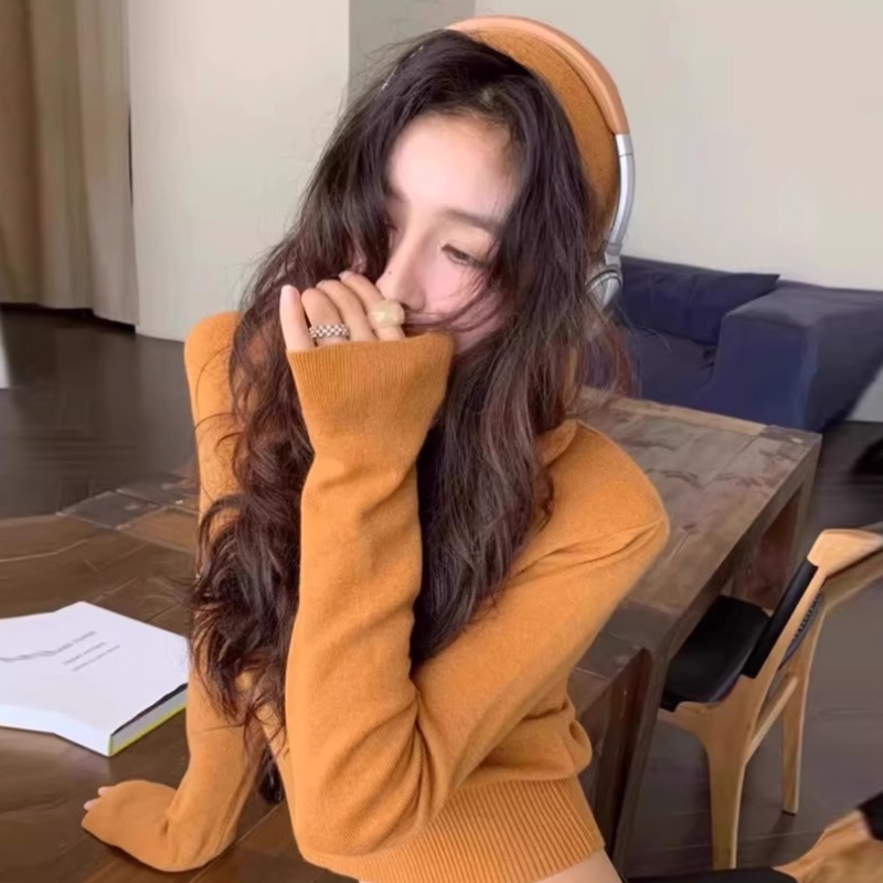 連帽針織短版上衣 5色修身 收腰顯瘦 長袖毛衣 秋季甜辣風