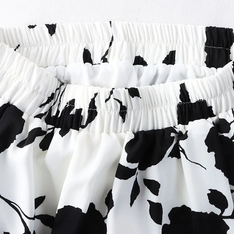 溫柔好感 高腰 大尺寸 寬鬆 印花 遮胯顯瘦 中長 a字 大擺 半身裙