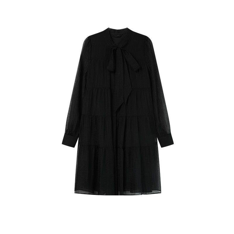 綁帶立領層次蛋糕洋裝 長袖‧輕甜氣質