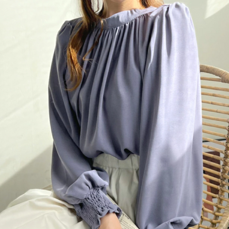 樂天日版半高領泡泡袖雪紡襯衫 優雅淑女OL