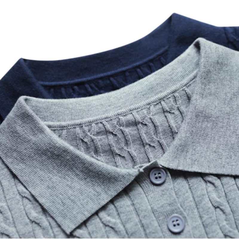 復古灰色翻領刺繡針織衫 通勤麻花毛衣顯瘦上衣