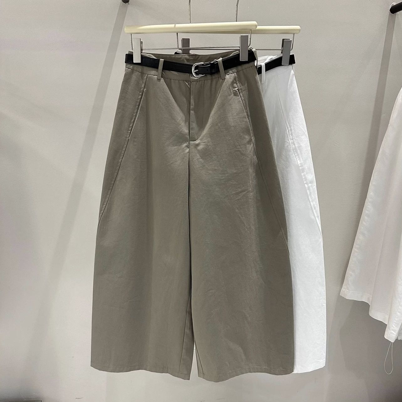 純棉韓系九分立體剪裁休閒寬褲 高腰簡約顯瘦休閒