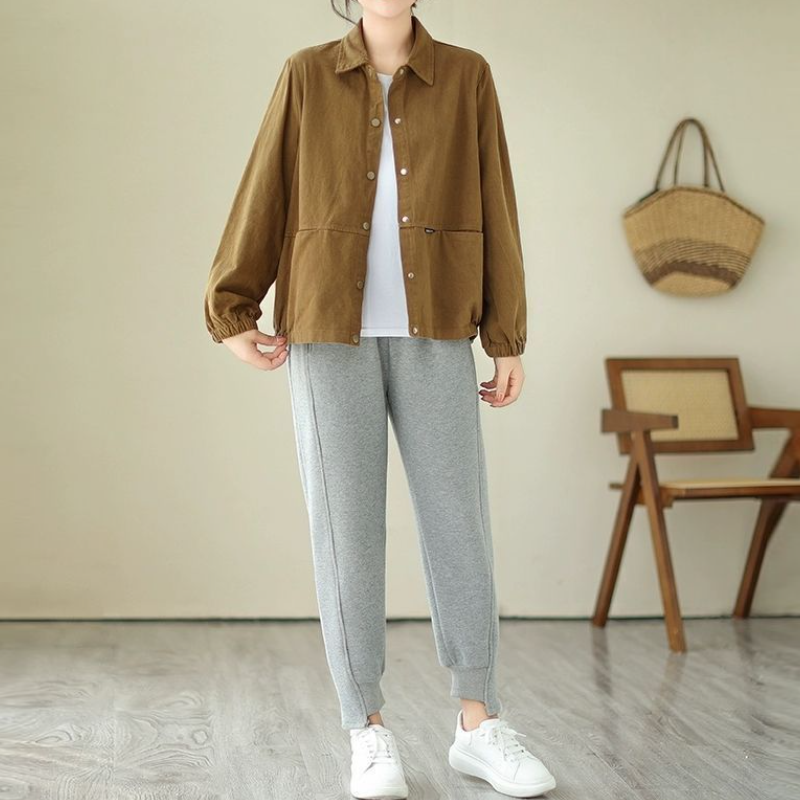 休閒襯衫外套 短版落肩 寬鬆好搭 彈性縮口