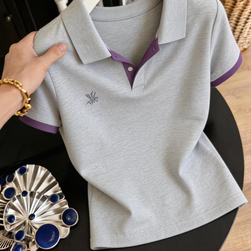 休閒翻領短袖T恤 小個子洋氣上衣 氣質顯瘦