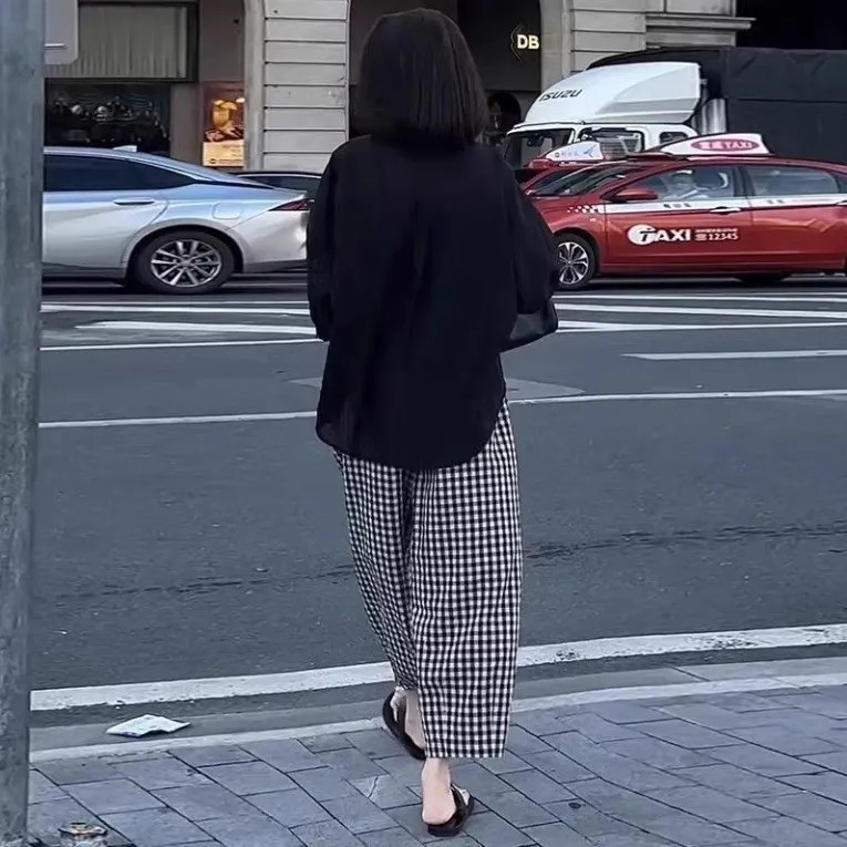 【單品可選】港風復古套裝 甜酷兩件式 文青認證襯衫+復古棋盤格寬褲