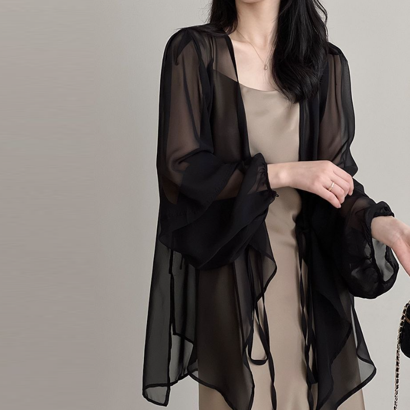 法式文青抗UV罩衫 冰絲雪紡防曬工藝小隻女顯高