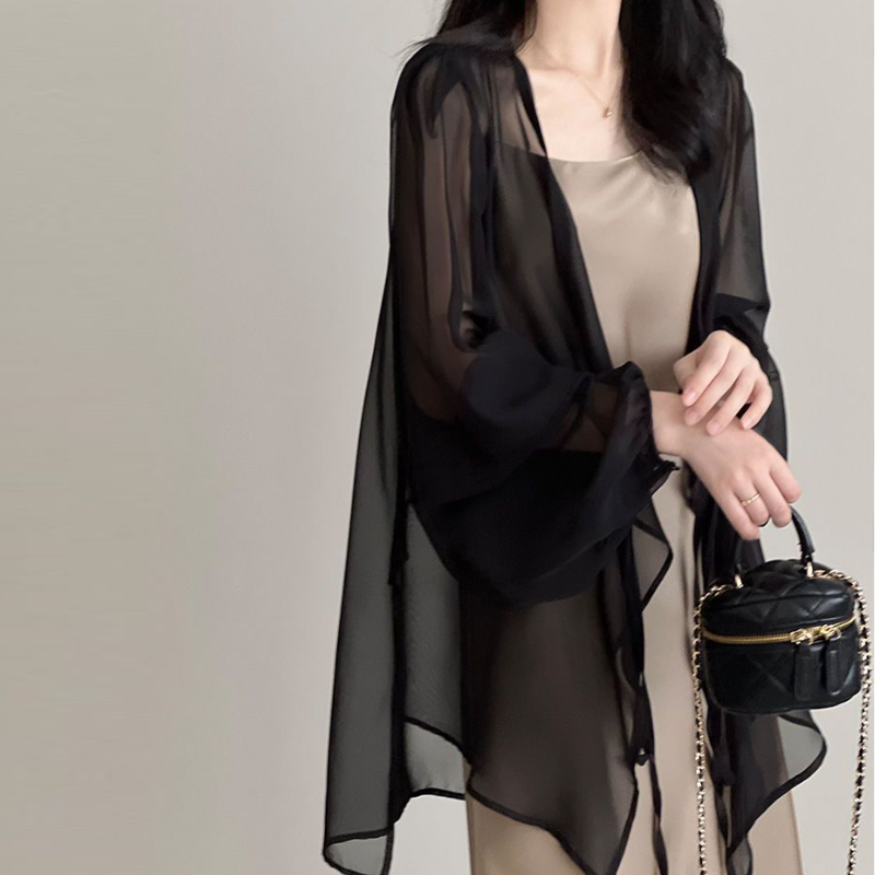 法式文青抗UV罩衫 冰絲雪紡防曬工藝小隻女顯高