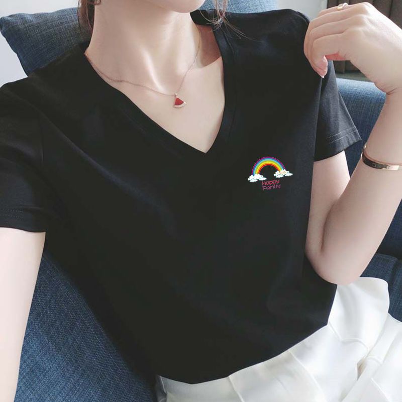 S-4XL/ 棉質 正肩短袖T恤 韓國顯瘦剪裁 V領微甜心機