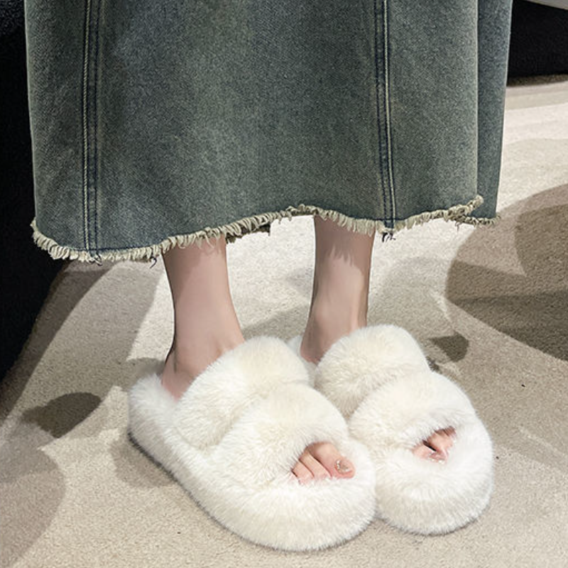 軟萌毛毛雙寬帶拖鞋*5色(到42碼)