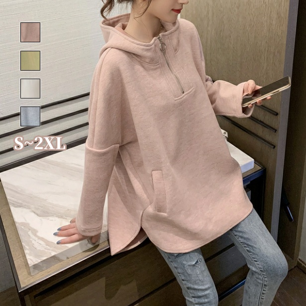 冬季韓系連帽帽T 寬鬆顯瘦拉鍊外套 設計感上衣