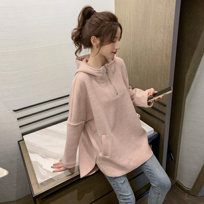 冬季韓系連帽帽T 寬鬆顯瘦拉鍊外套 設計感上衣