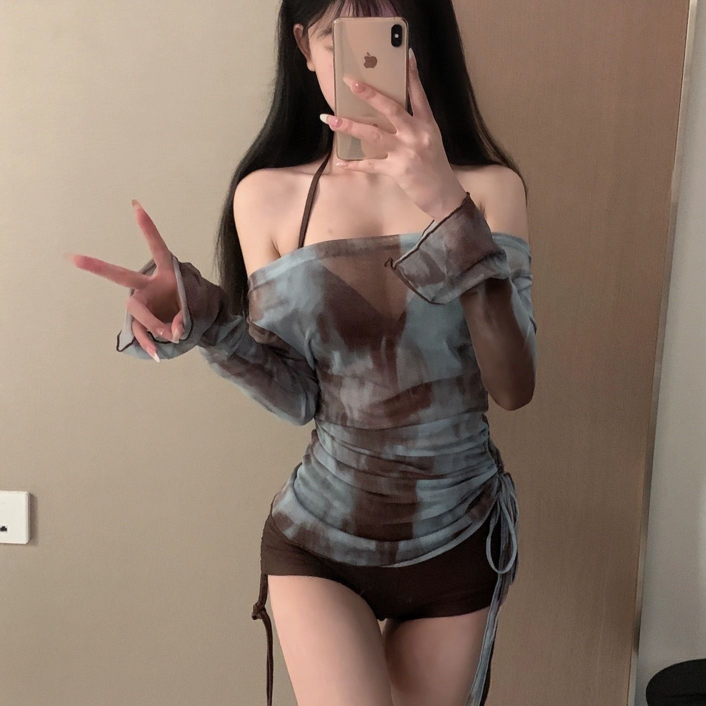 漸層印花三件式泳衣 比基尼＋罩衫套組 修身設計 渡假風款