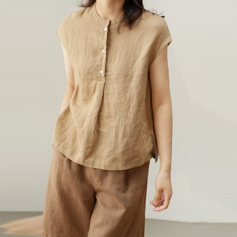日系風 簡約通勤棉麻無袖襯衫 顯瘦夏款