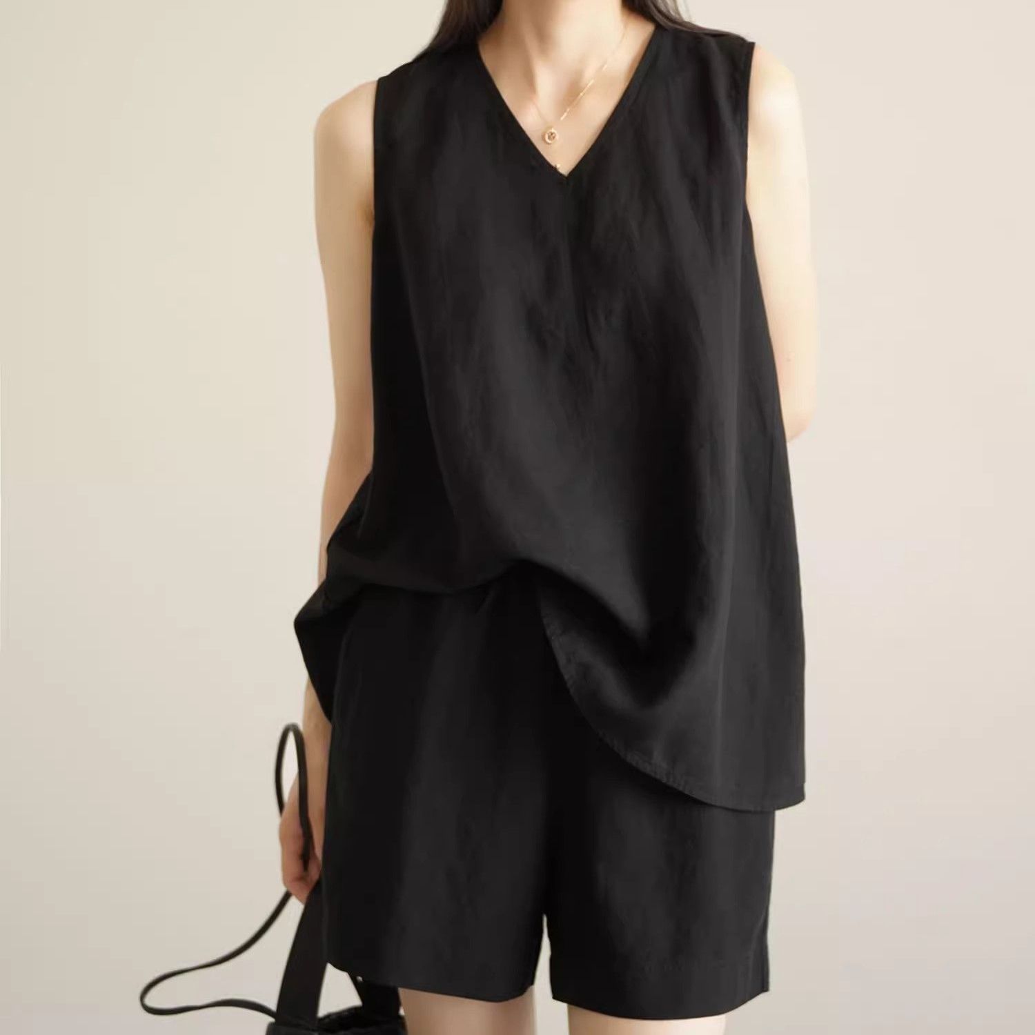 棉麻素面無袖背心＋短褲兩件式套裝 寬鬆透氣休閒款（可單買）