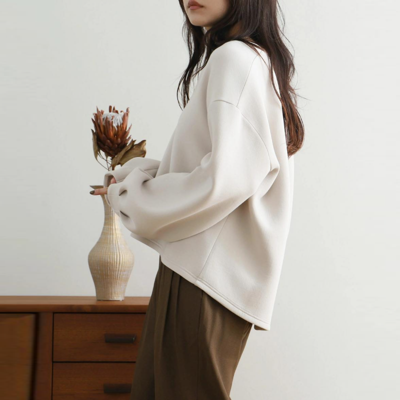 3色樂天日系寬鬆V領燈籠袖上衣-秋冬時尚百搭外套