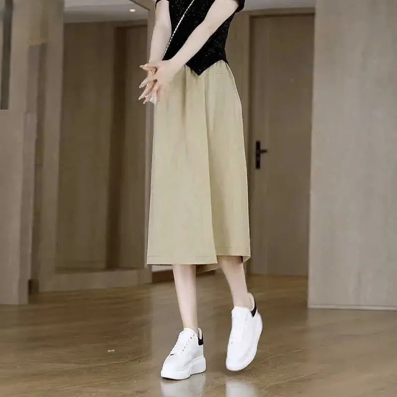 簡約 百搭 寬鬆 設計感 不走光 八分寬褲