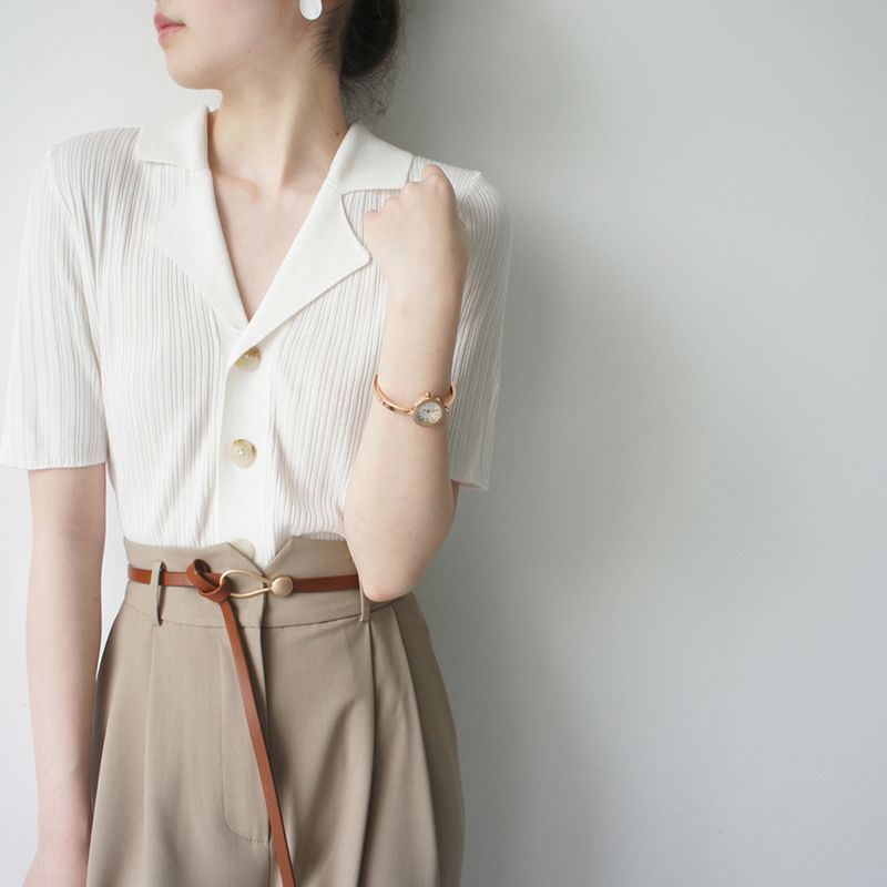 冰絲v領polo衫 針織開襟衫罩衫 薄款高級感上衣