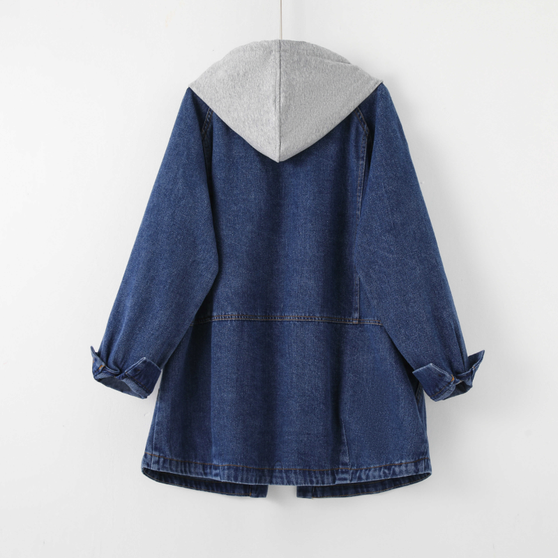 假兩件連帽牛仔外套 中長版剪裁 休閒百搭款