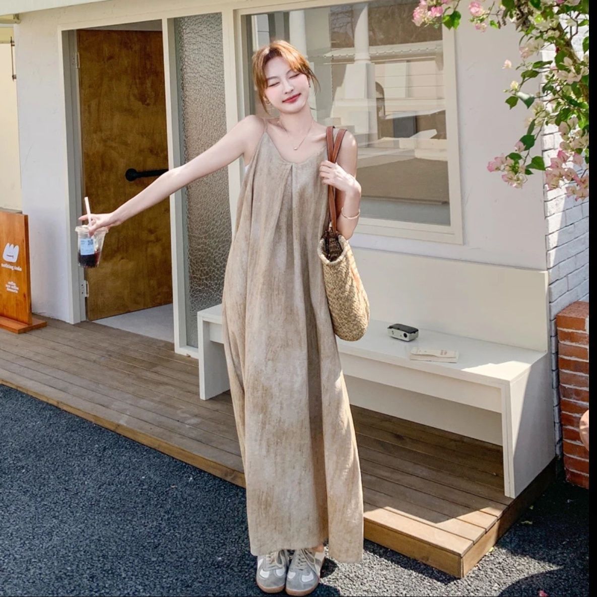 蕾絲鏤空罩衫＋吊帶洋裝 法式浪漫風兩件式套裝 法式慵懶