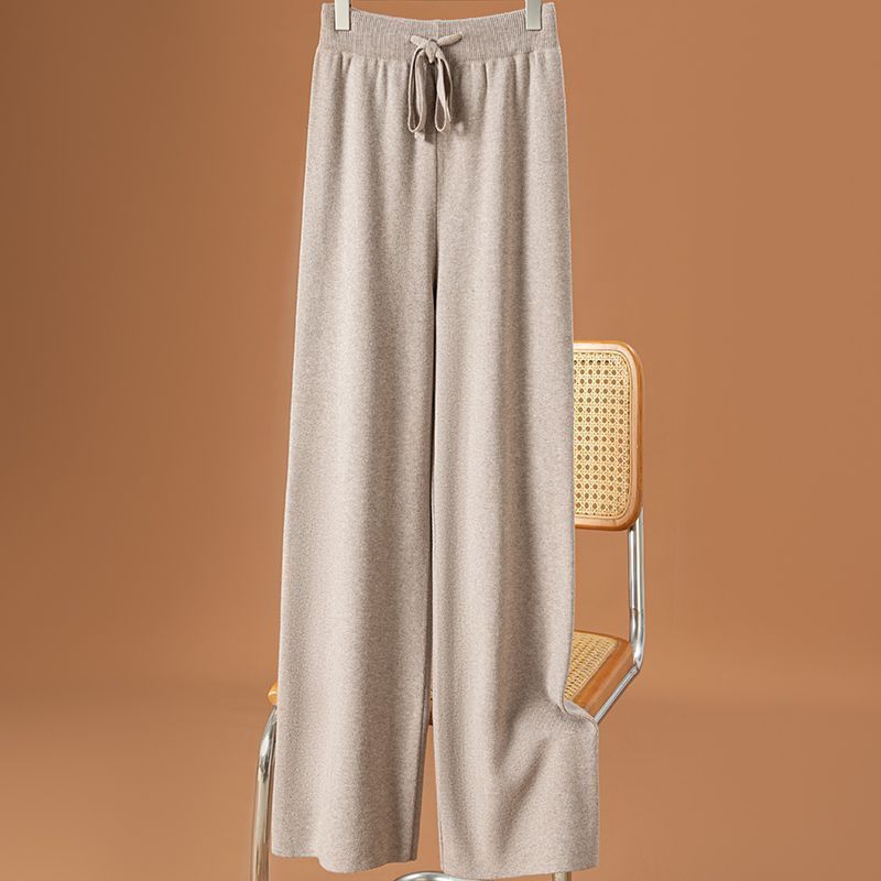 高腰顯瘦超彈羊毛寬褲 休閒拖地針織長褲