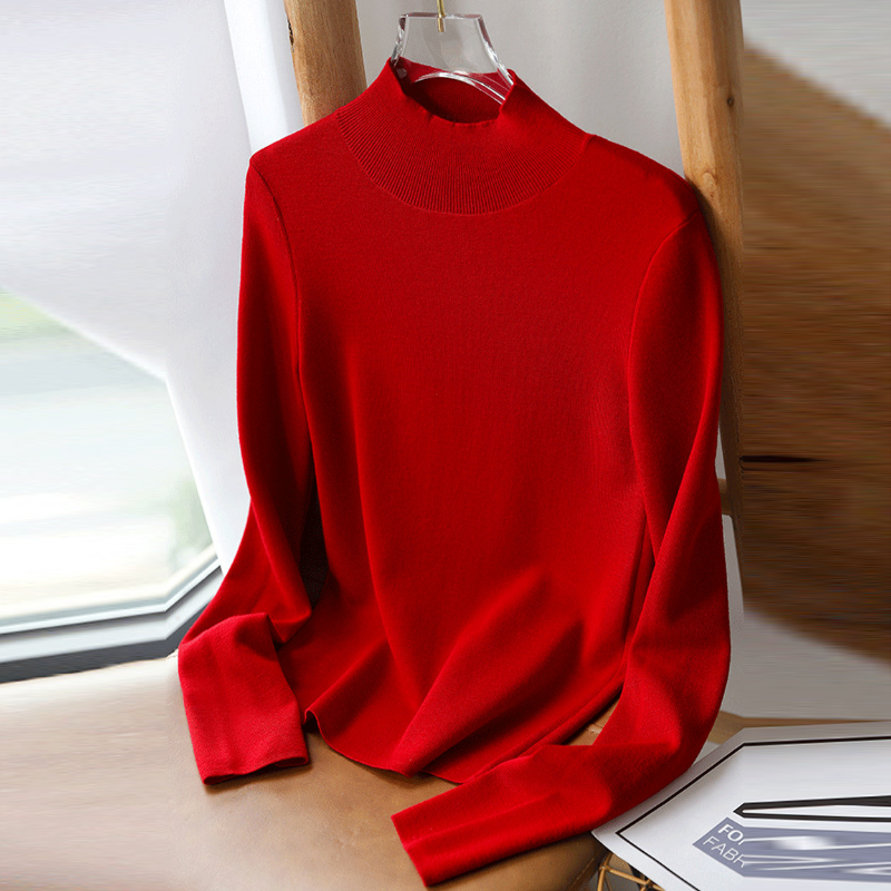 半高領修身針織上衣 秋冬保暖內搭毛衣 百搭顯瘦款