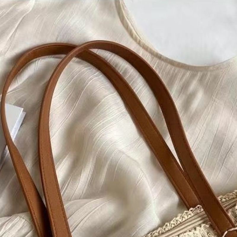 自然編織草編托特包 大容量海邊度假肩背包