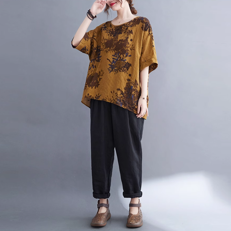 休閒·文藝優雅寬鬆蝙蝠袖上衣 寬鬆減齡t恤